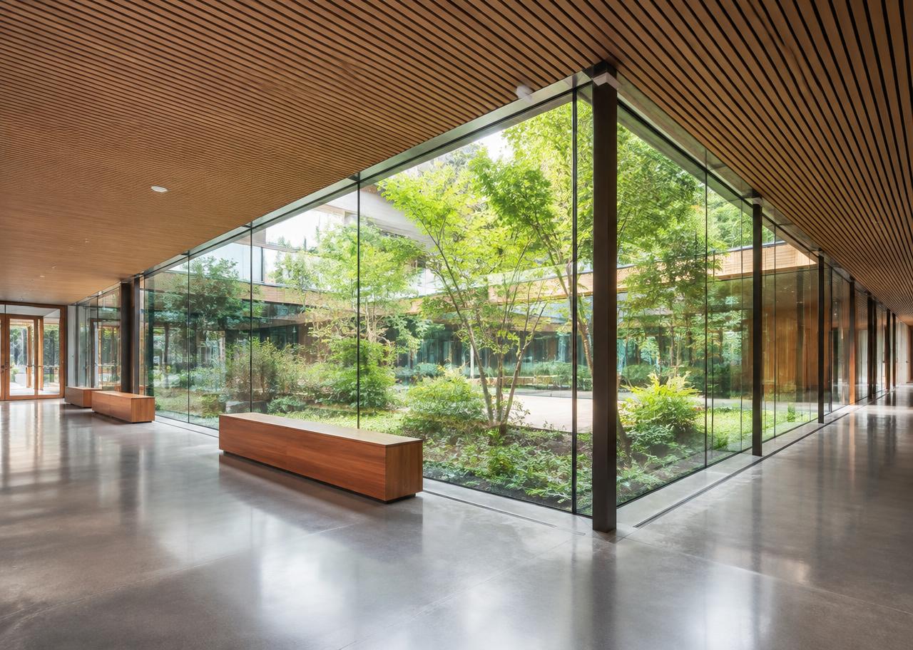 Minimalist atrium with courtyard garden